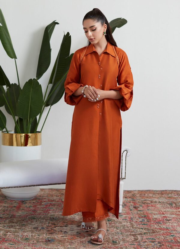 SPANISH ORANGE RAW SILK SHIRT