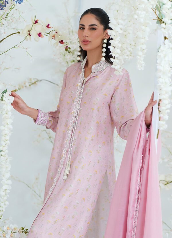 ARYA CHAI PINK FLORAL SHIRT WITH SILK DUPATTA - Image 2