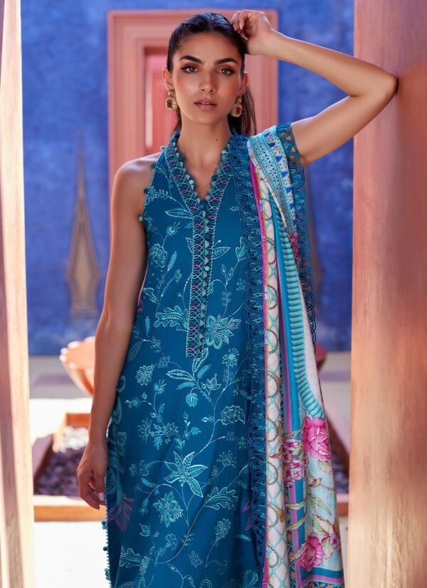 Farah Talib Aziz Suay Lawn'24 Collection Moanna Teal - Image 3