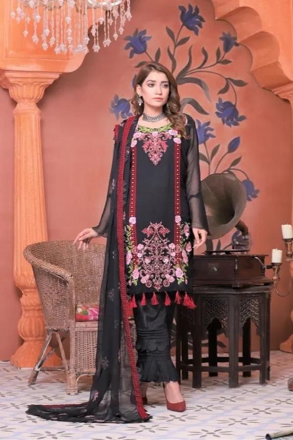 Black Shine By Ketifa Unstitched Chiffon 3-Piece with Sequins