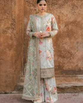 Iznik Printed Formals UE-311 Embroidered Raw Silk