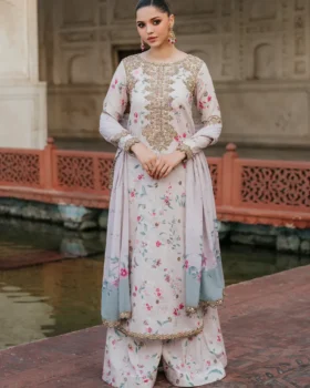 Iznik Printed Formals UE-318 Embroidered Raw Silk