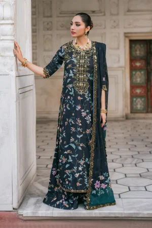 Iznik Printed Formals UE-317 Embroidered Raw Silk