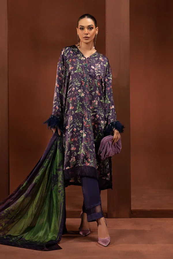 Maria B 3 Piece Printed Pure Charmeuse Silk Suit | MPS-PF24-05