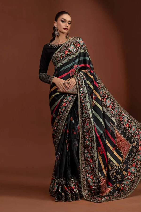 Maria B Embroidered Pure Charmeuse Silk Saree | MPS-PF24-06