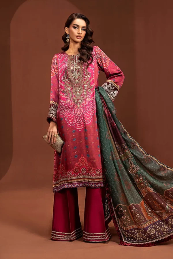 Maria B 3 Piece Embroidered Pure Charmeuse Silk Suit | MPS-PF24-07