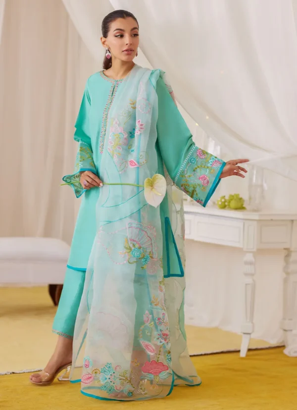 Farah Talib Aziz Una Turquoise Shirt And Embroidered Dupatta