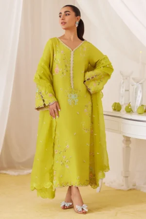 Farah Talib Aziz Marija Kiwi Green Embroidered Shirt And Dupatta