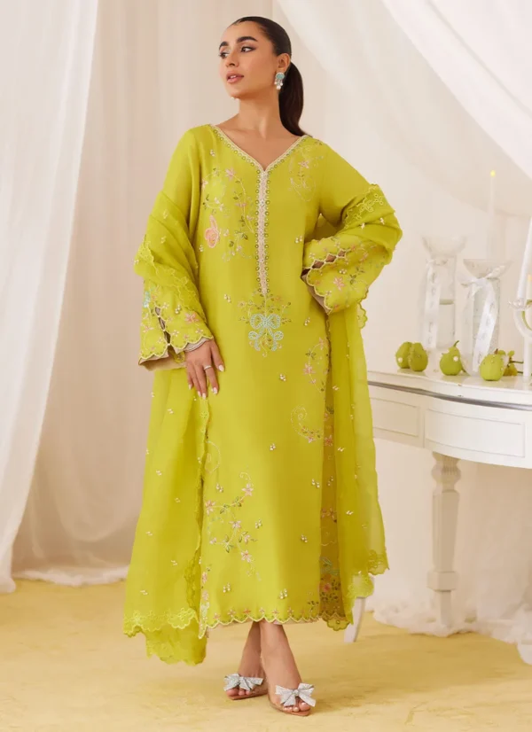 Farah Talib Aziz Marija Kiwi Green Embroidered Shirt And Dupatta