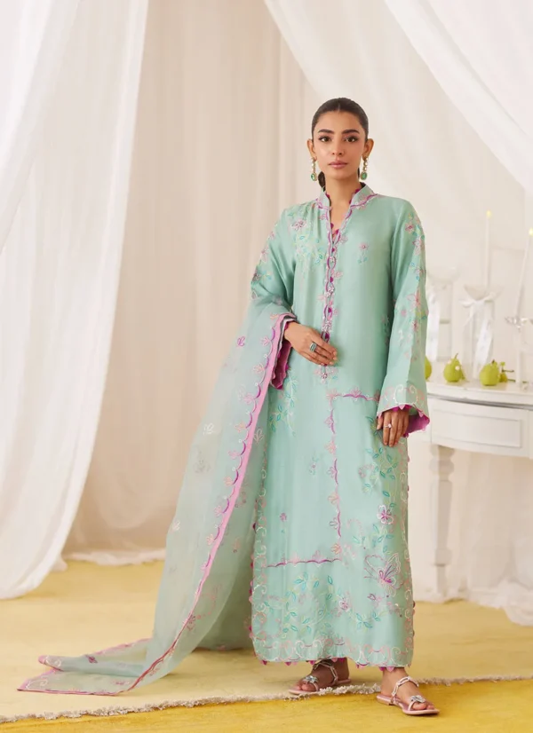 Farah Talib Aziz Petra Fern Green Embroidered Shirt And Dupatta