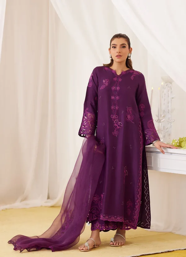 Farah Talib Aziz Teo Eggplant Embroidered Shirt And Dupatta