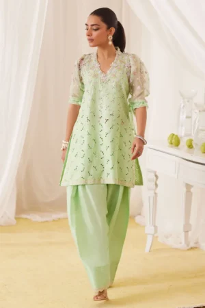 Farah Talib Aziz Nikol Mint Hand Embellished Shirt