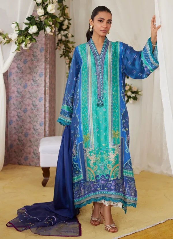 Farah Talib Aziz Miro Printed Raw Silk Shirt And Dupatta