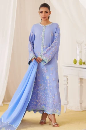 Farah Talib Aziz Leesha Periwinkle Blue Raw Silk Shirt And Dupatta