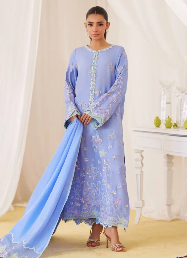 Farah Talib Aziz Leesha Periwinkle Blue Raw Silk Shirt And Dupatta