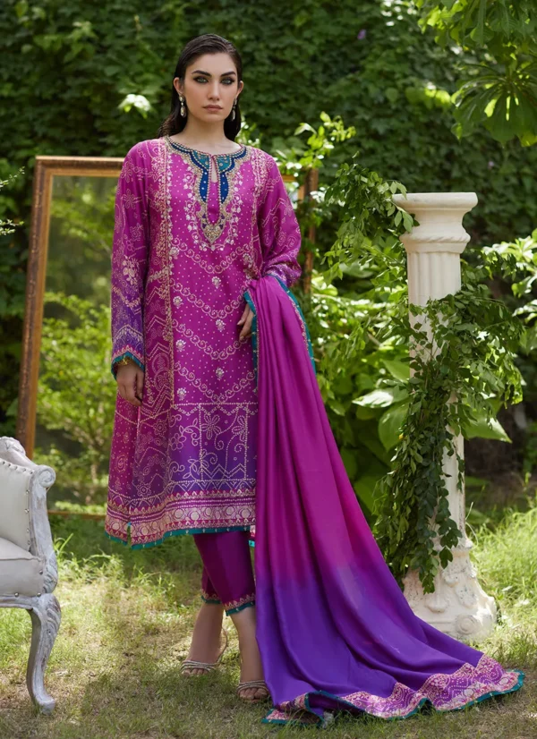 Mayna Festive Prints 24 Tazeen Magenta Ombre Shirt And Dupatta