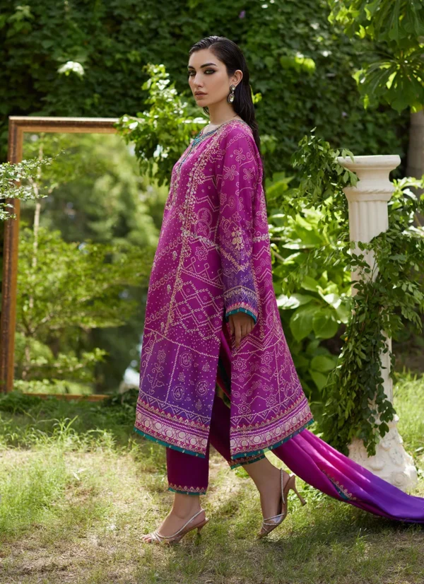 Mayna Festive Prints 24 Tazeen Magenta Ombre Shirt And Dupatta