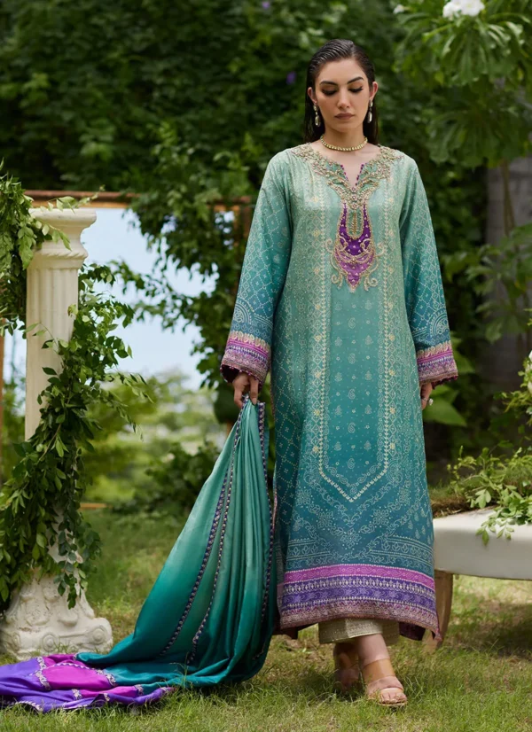 Mayna Festive Prints 24 Leisha Teal Ombre Shirt And Dupatta