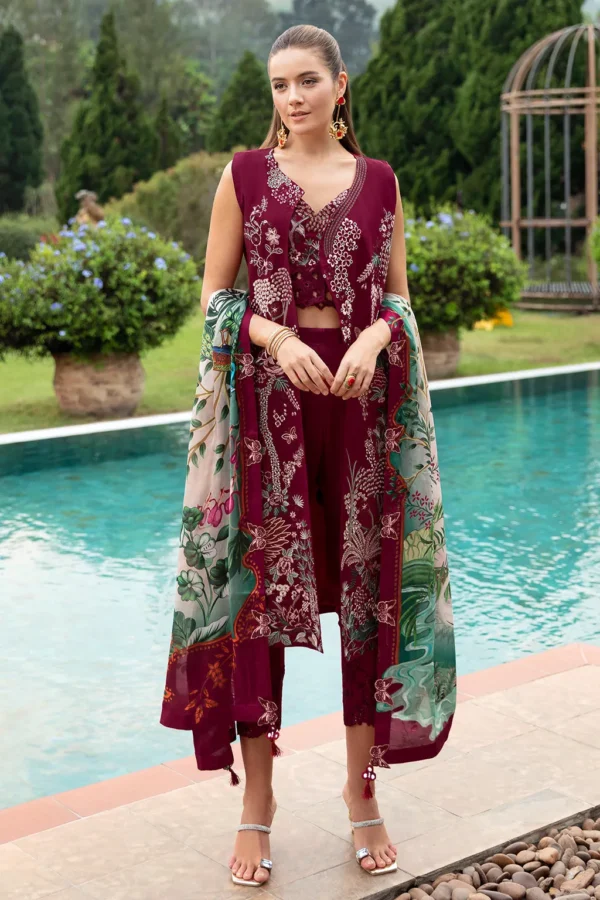 Ramsha Crimson glow-3PC Lawn Embroidered SUIT-Z-802