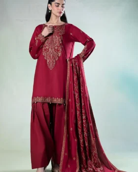 Maria B 3 Piece Embroidered Linen Suit | DW-W24-80