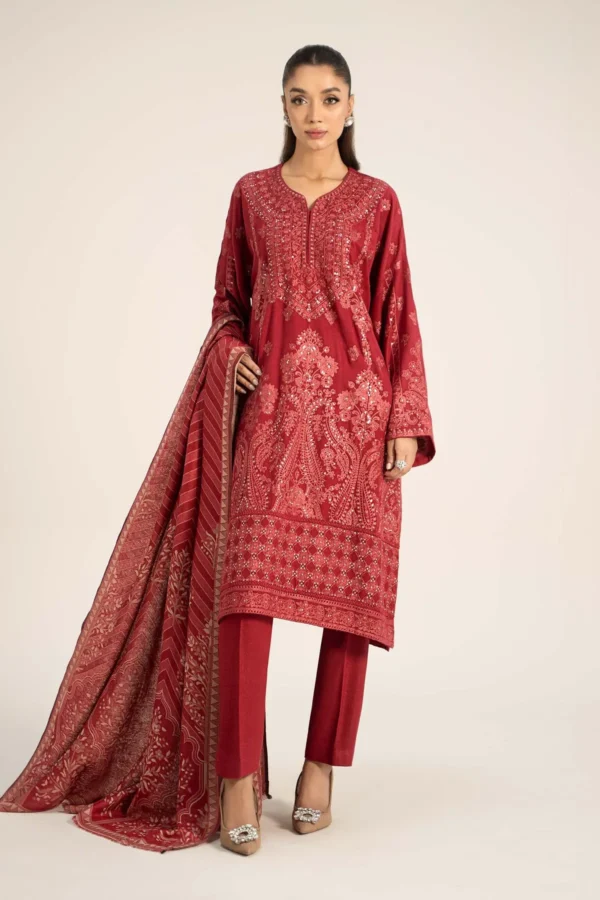 Maria B 3 Piece Embroidered Pashmina Wool Suit | DW-W24-14