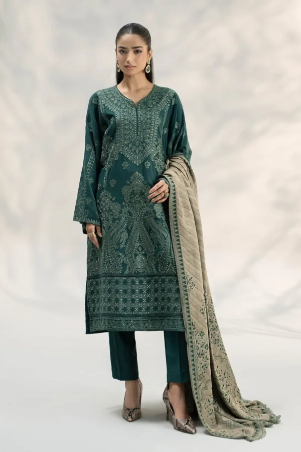 Maria B 3 Piece Embroidered Pashmina Wool Suit | DW-W24-14