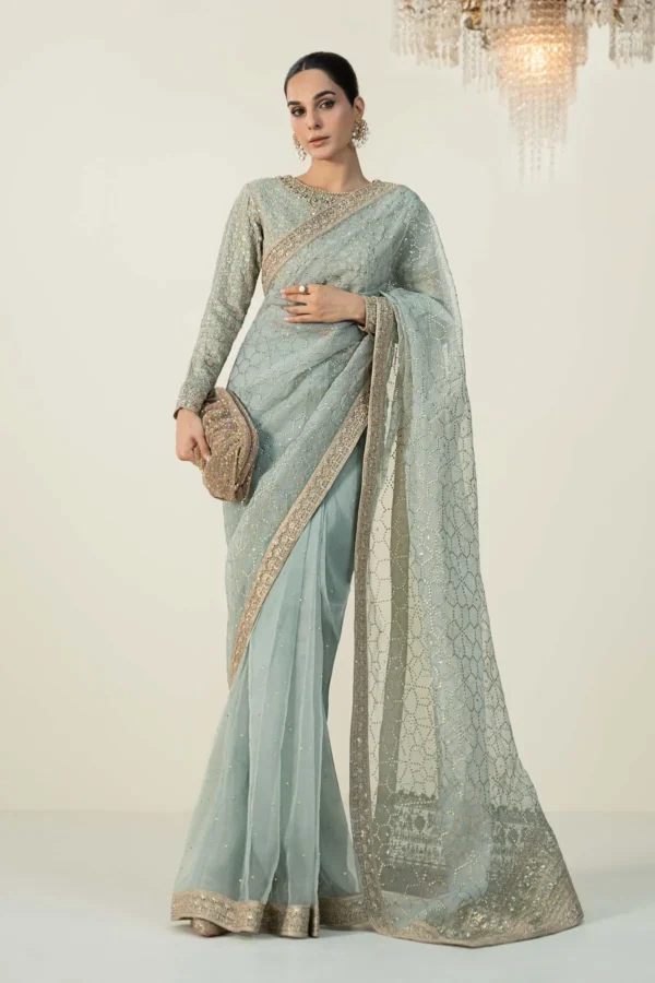 Maria B Embroidered Raw Silk Saree | SF-W24-15