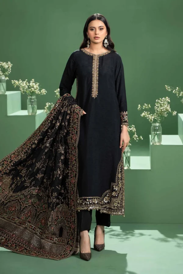 Maria B 3 Piece Embroidered Raw Silk Suit | SF-W24-20