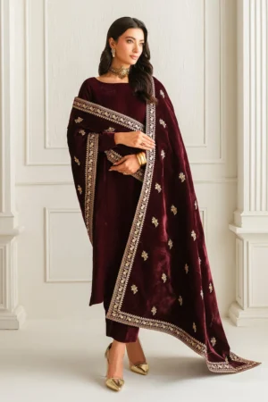 Baroque Embroidered Velvet Shawl VS-54