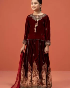Maria B Kids Embroidered Velvet Suit | MKS-W24-14