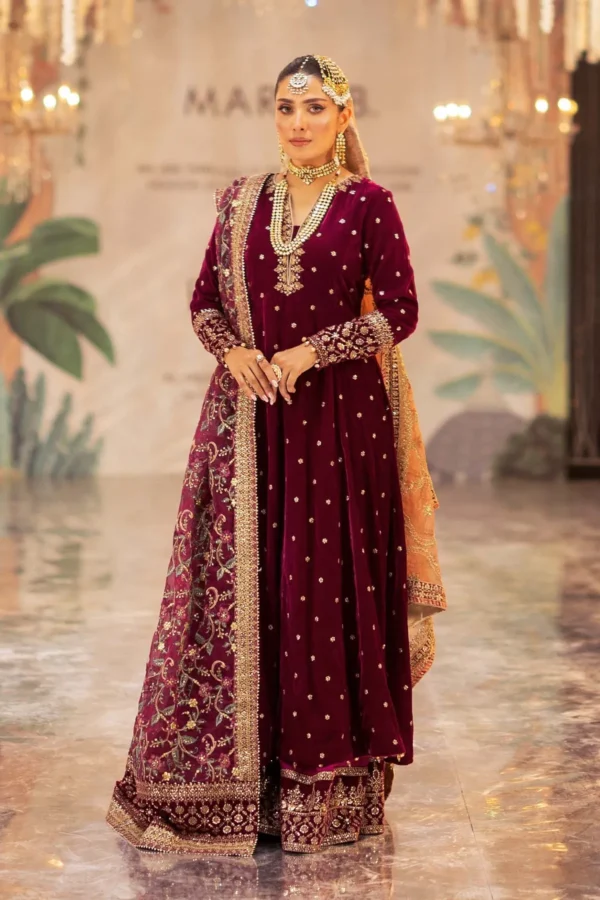 Maria B 3 Piece Embroidered Velvet Suit | SF-W24-12