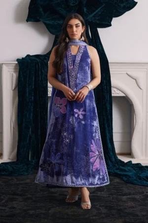 Farah Talib Aziz Velvets Isabel Periwinkle Shirt And Dupatta