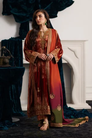 Farah Talib Aziz Velvet Graziela Shirt And Dupatta