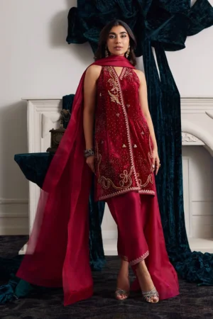 Farah Talib Aziz Velvet Ismaya Shirt And Dupatta