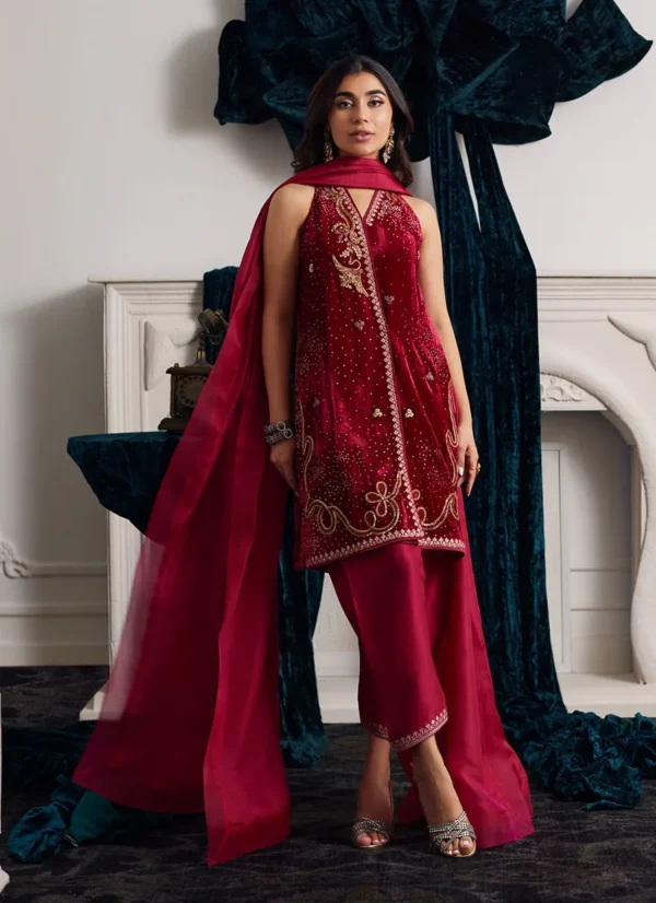 Farah Talib Aziz Velvet Ismaya Shirt And Dupatta