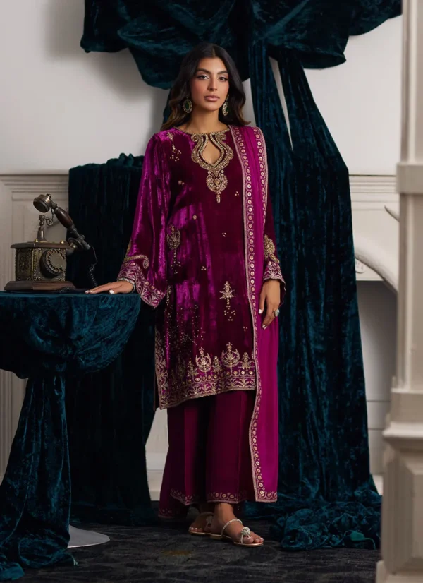 Farah Talib Aziz Velvet Emili Velvet Shirt And Dupatta