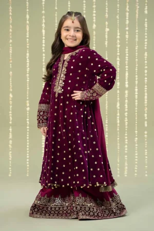 Maria B 3 Piece Embroidered Velvet Suit | MKS-W24-38