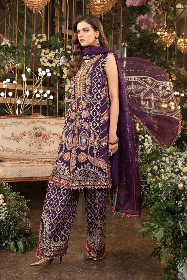 Maria B 3 Piece Unstitched Embroidered Raw Silk Suit | BD-2903