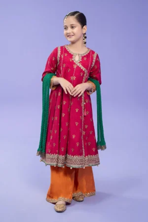 Maria B Kids Embroidered Raw Silk Suit | MKS-W24-10