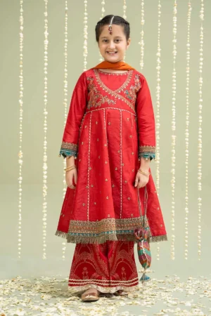 Maria B Kids Embroidered Raw Silk Suit | MKS-W24-02