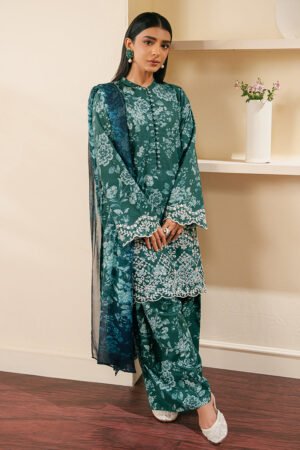 Cross Stitch Grace Green-3 Piece Embroidered Cambric Suit