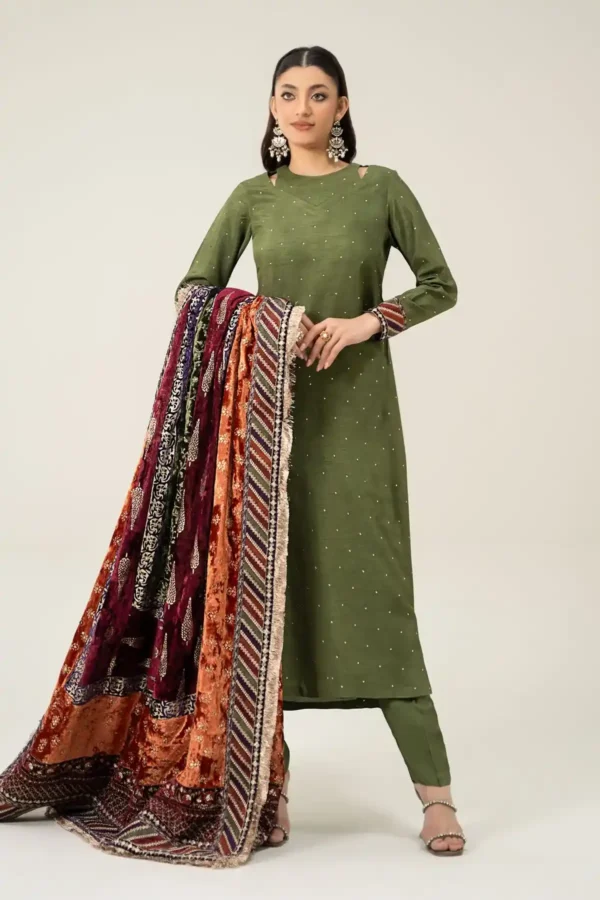 Maria B Embroidered Raw Silk Suit | SF-W24-30