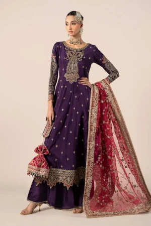 Maria B Embroidered Raw Silk Suit | SF-EF25-02