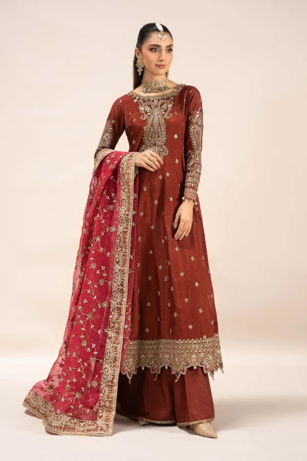 Maria B Embroidered Raw Silk Suit | SF-EF25-02