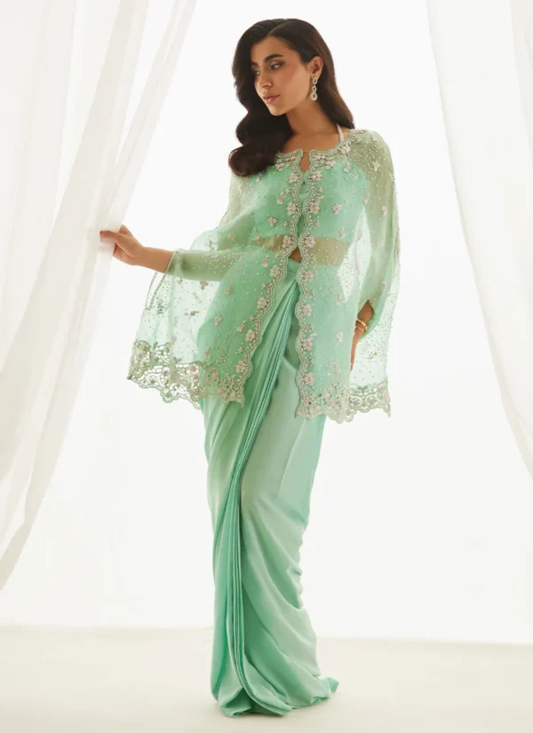 Farah Talib Aziz Wedding Luxe Pret - Calaya Aqua Cape