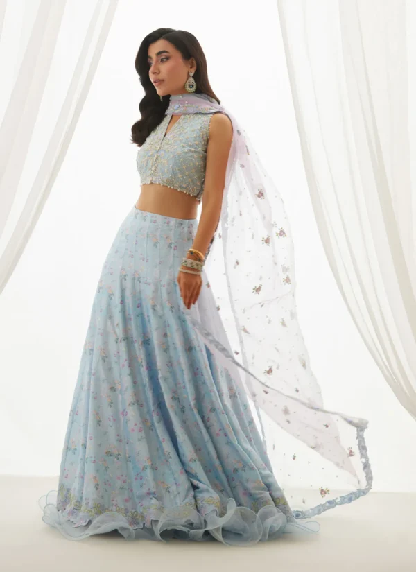 Farah Talib Aziz Wedding Luxe Pret - Zyla Sky Blue Choli