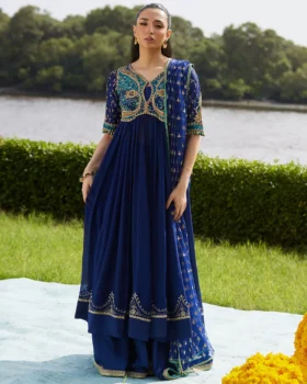 Farah Talib Aziz Mayna Festive Luxe Pret - Zari Navy
