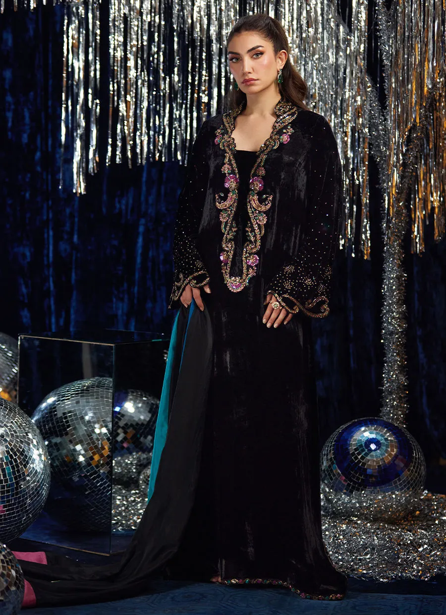 Farah Talib Aziz Velvet Fete - Nori Black Kaftan