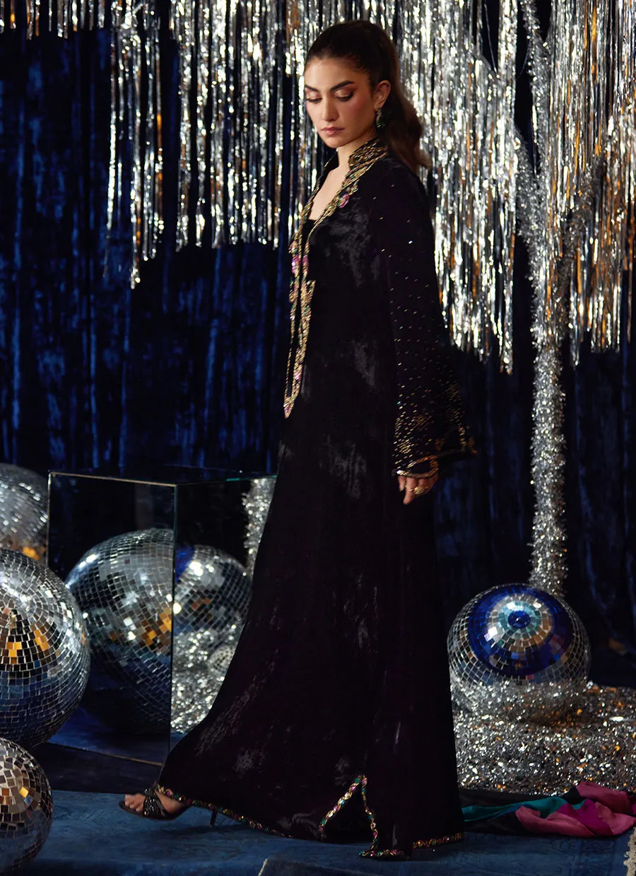 Farah Talib Aziz Velvet Fete - Nori Black Kaftan