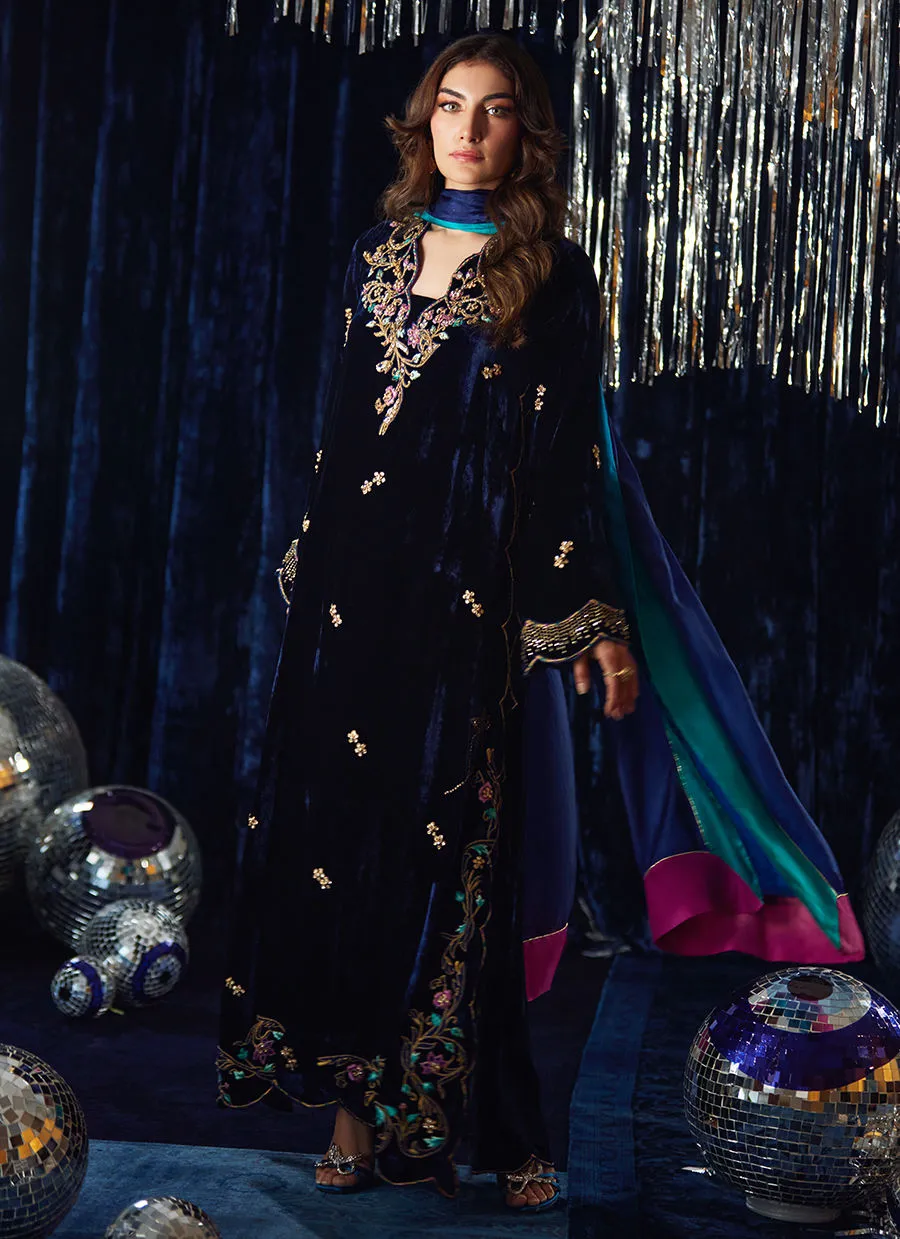 Farah Talib Aziz Velvet Fete - Valeh Navy